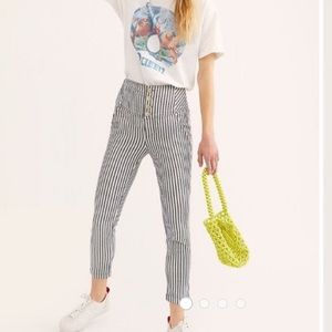 FreePeople High Waisted Blue Stripe Pants